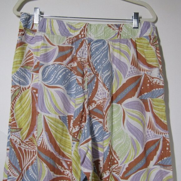 C&C CALIFORNIA XL 100% Linen Tropical Floral Wide Leg Crop Pants Beach Boho - Picture 5 of 9